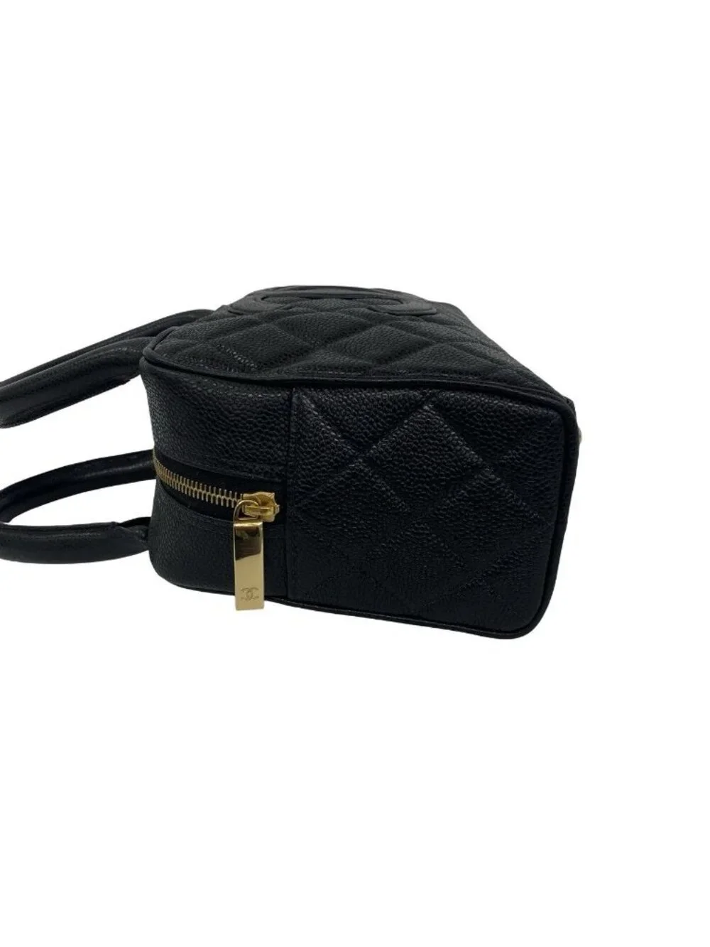 Chanel CC Logo Caviar Leather Mini Boston Bag Black
